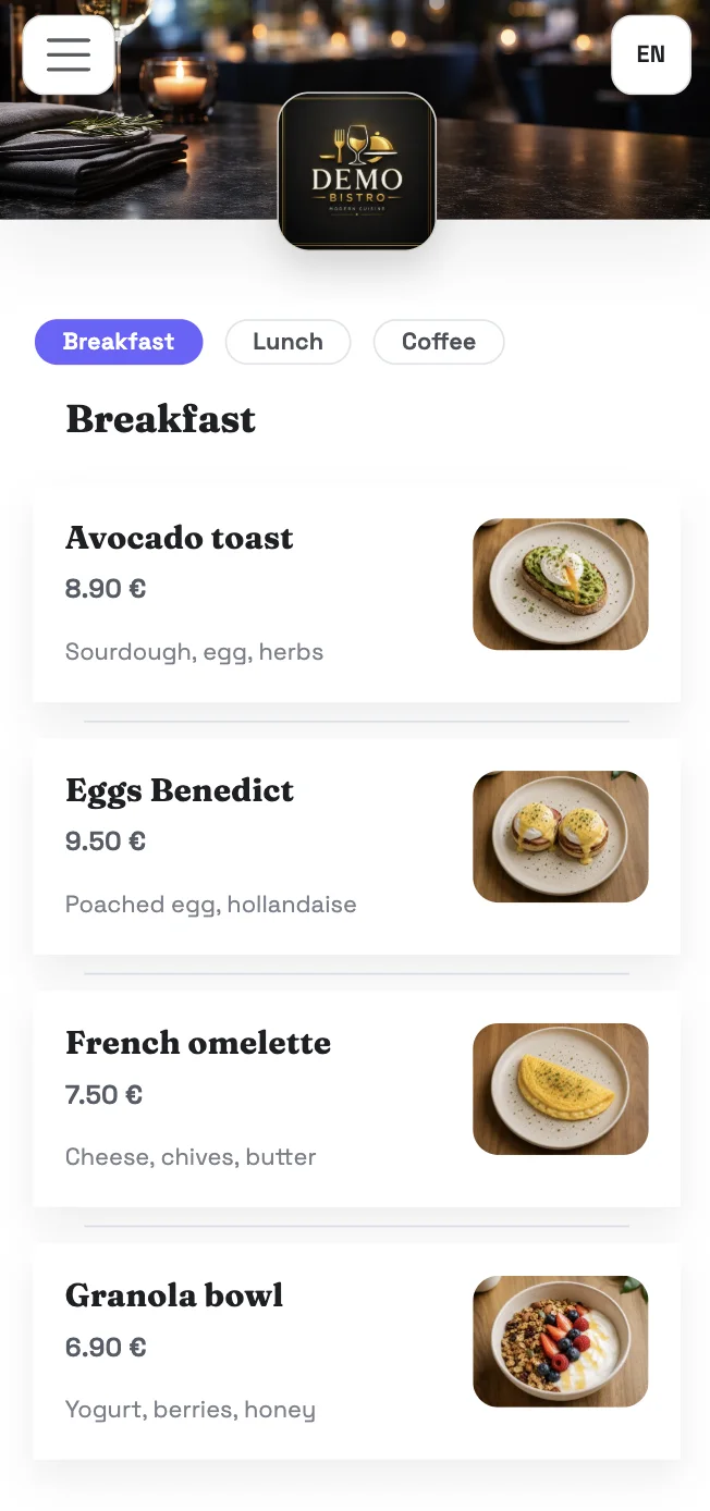 QR menu demo